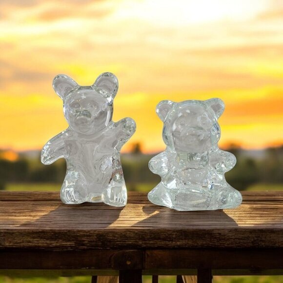 Art Glass Bear Bullicante Bubbles Clear Paperweight Figurine Shelf Sitter - Picture 1 of 9